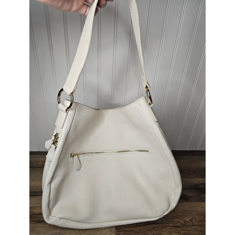 Laggo Leather Shoulder Bag Hobo Cream White Expandable